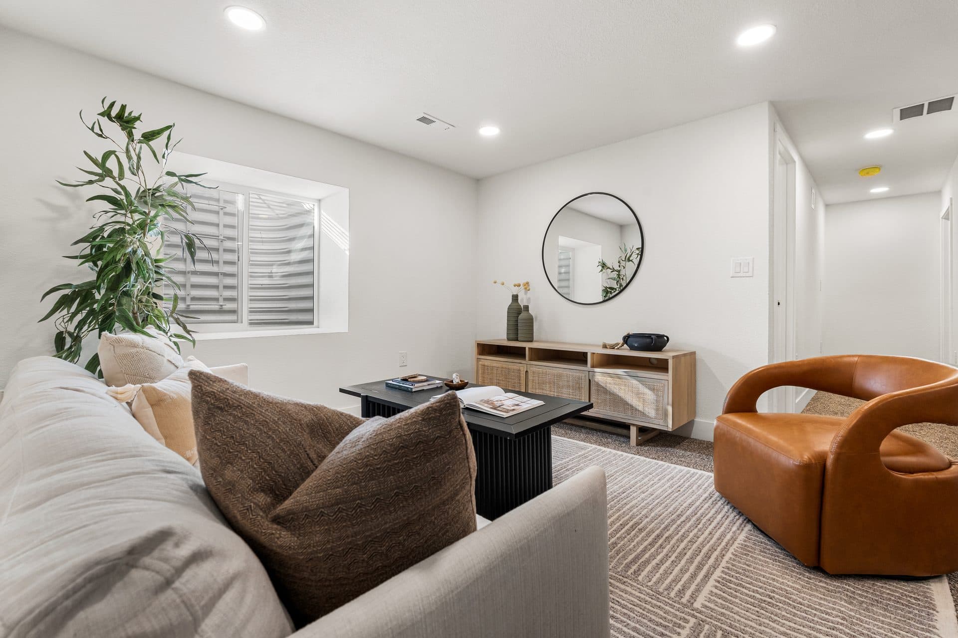 Finished basement living room after remodel