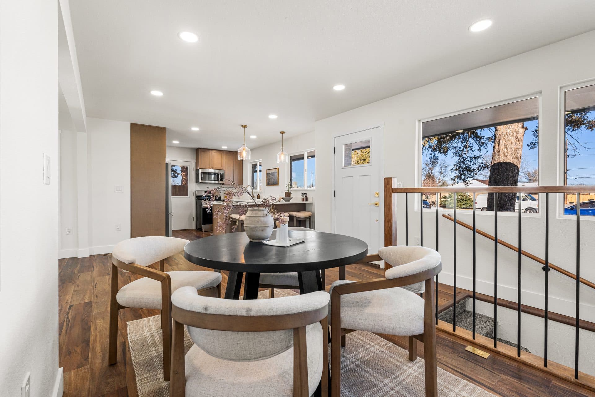 Finished Denver home renovation — open plan dining and kitchen